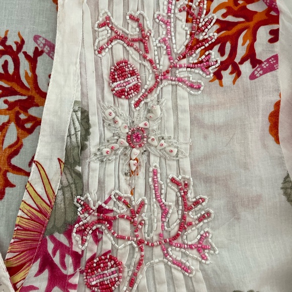 POSITANO BY Jean Poup TUNIC style beach coverup kimono  dress coral starfish S/M - Picture 7 of 9